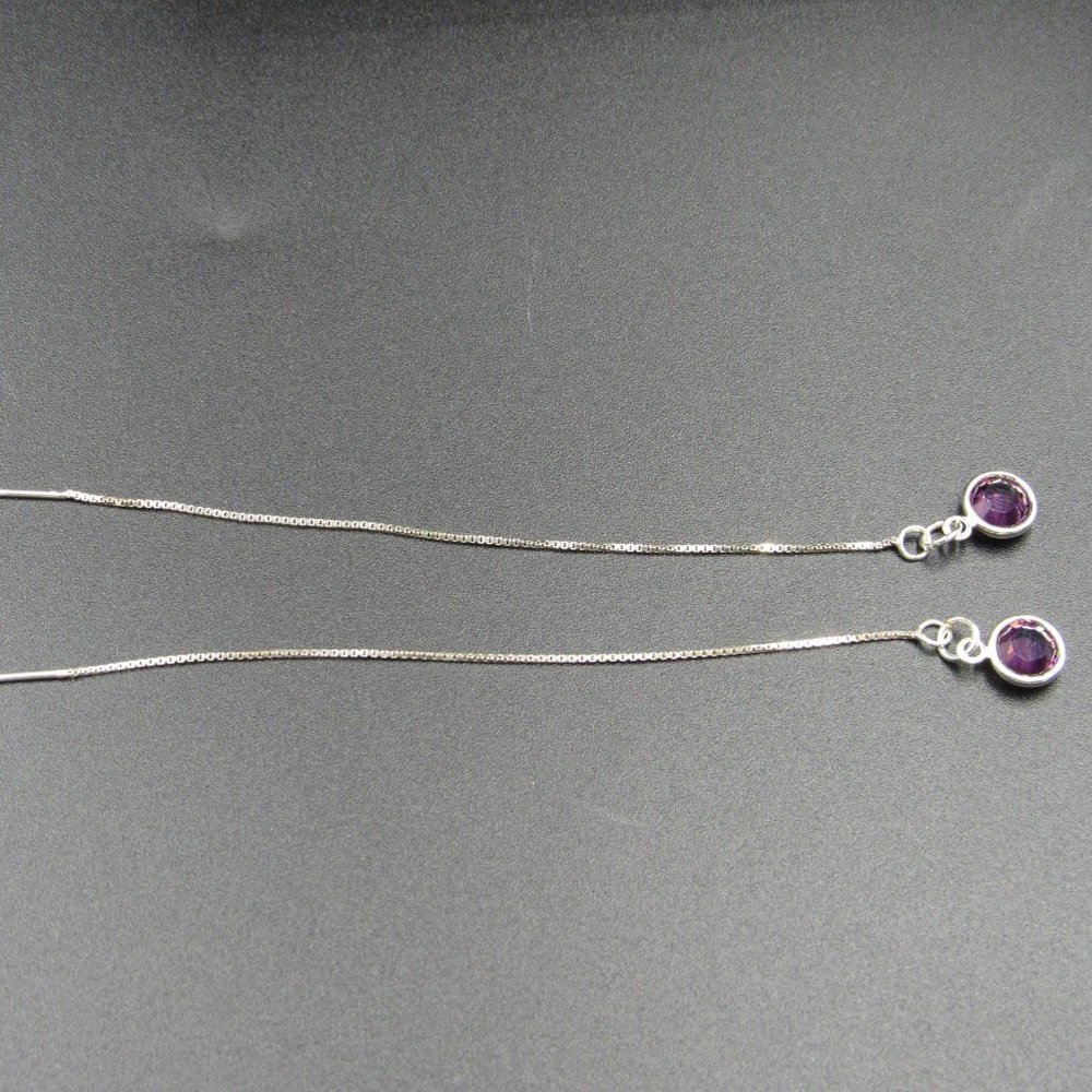 Sterling Silver Long Chain Crystal Earrings - Picture 3 of 6